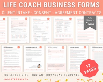 Life Coach Forms: Client Intake, Agreement, Consent forms (Canva Template)