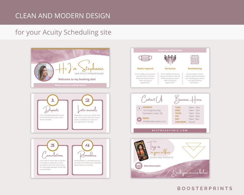Acuity template for service professionals. Estheticians, hair stylists, lash artists. Canva template in rose quartz. Image 2