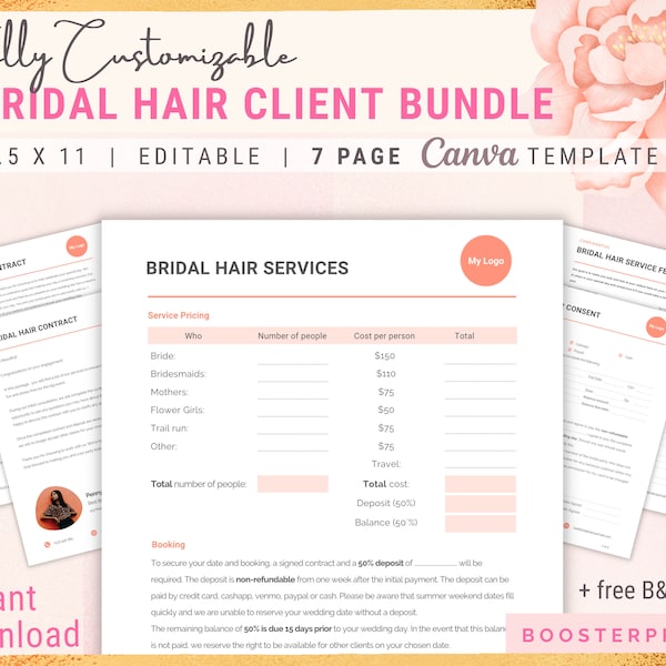 Bridal Hair Contract Wedding hairstylist form Hair Consent form cover letter payment template feedback Wedding contract hairdresser