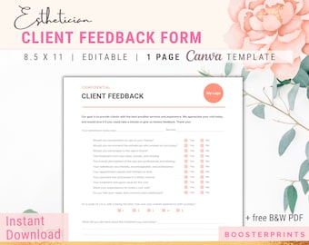 Formulaire de commentaires des clients Entreprise d'esthéticienne Commentaires des clients Commentaires d'une esthéticienne Formulaire d'évaluation d'un salon de coiffure Modèle modifiable d'esthéticienne