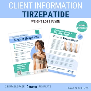 Tirzepatide flyer template Weight loss brochure  medical weight loss marketing weightloss clinic flyer semagluetide flyer canva template