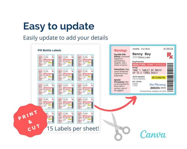 Fun Rx Label RX Labels Template, Prescription Bottle Template Editable RX Label ...
