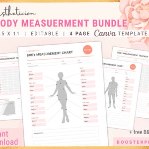 Body Measurement Forms Client Measurement Tracking Cavitation Body Sculpting Body Contouring Body measurement inch loss template Esthetician