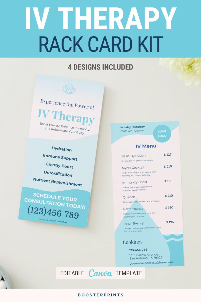 Therpay Rack Card Example IV Therapy Canva Rack Card Kit Iv Therapy Brochures IV Infusion Flyer ...