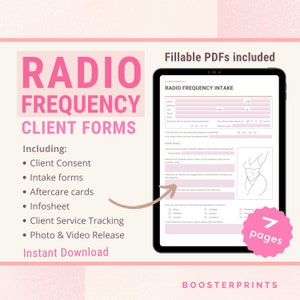 Radio Frequency Forms RF Therapy Body Contouring Body Sculpting forms Intake Consent Infosheet body contouring Esthetician After care cards