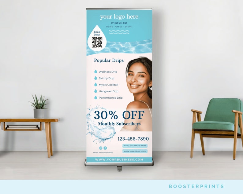 IV Retractable Banner IV rollup banner IV event Banner iv vitamin therapy marketing iv drip marketing canva iv hydration template iv template