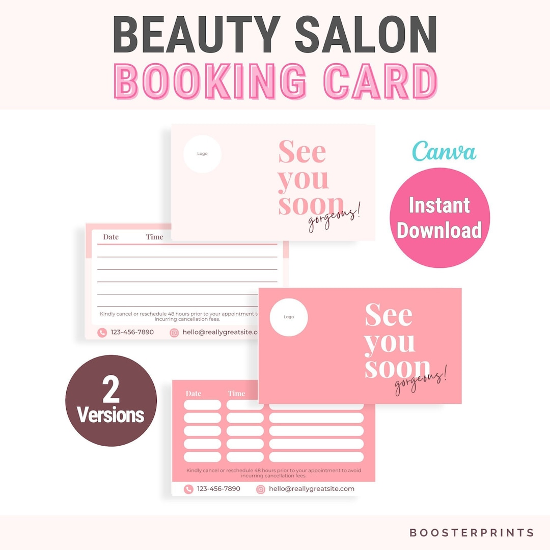 Salon Booking Card Template Salon Appointment Card Client Reminder Card Salon Booking Card Template Salon Appointment Card Client Reminder Card