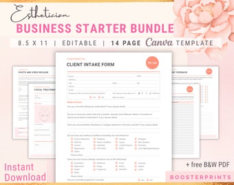 Esthetician consent forms business starter Intake form Client Consent Facial consultation Skin analysis Canva template Salon forms Day Spa
