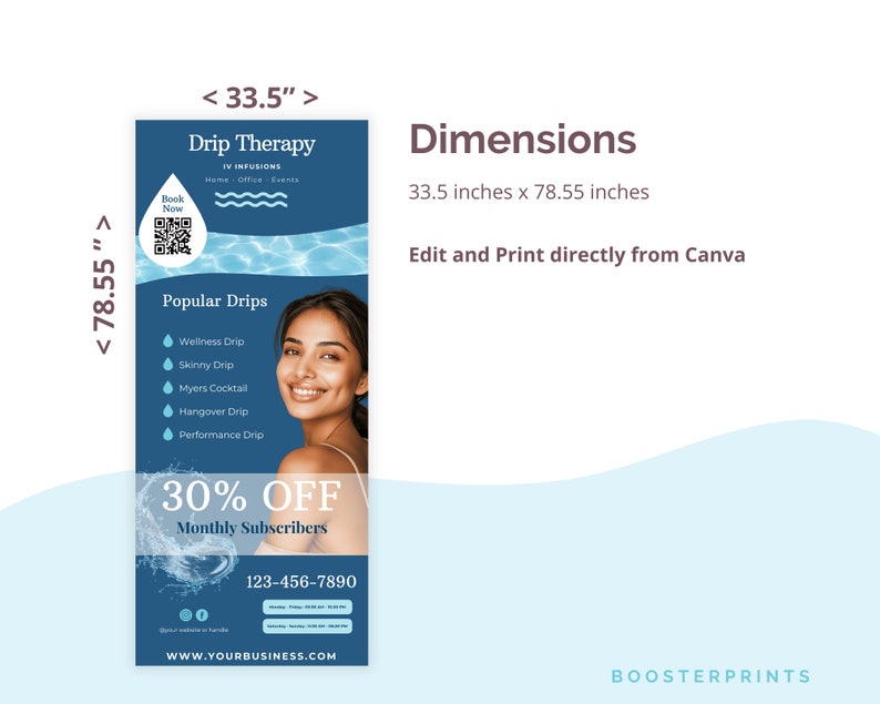 IV Retractable Banner IV rollup banner IV event Banner iv vitamin therapy marketing iv drip marketing canva iv hydration template iv template