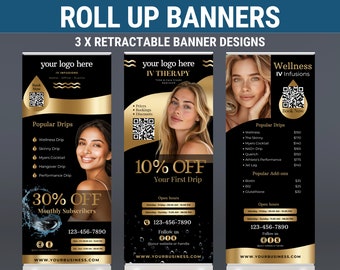 IV therapy marketing event banner IV Retractable black gold IV standup Banner Iv rollup banner iv vitamin therapy marketing canva iv infusio