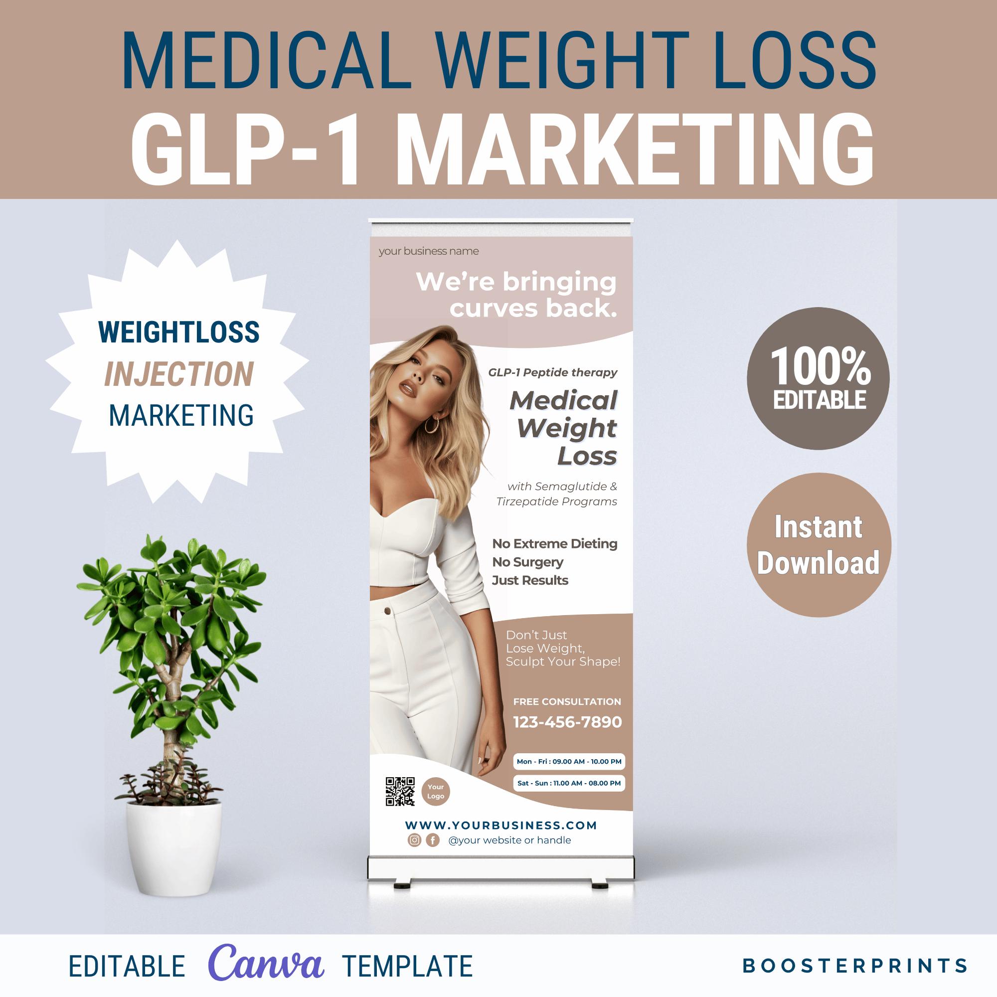 glp-1 weight loss therapy GLP 1 Template for Weight Loss Clinic Medspa Banner Business Sign Glp1  Promotion Sign Weightloss Marketing Semagluetide Weight Loss