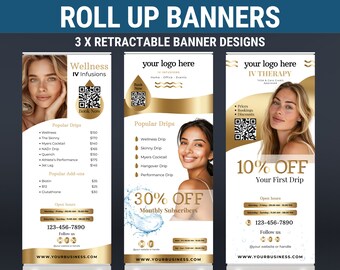 IV therapy marketing gold event banner IV Retractable black gold IV standup Banner Iv rollup banner iv vitamin therapy marketing canva iv