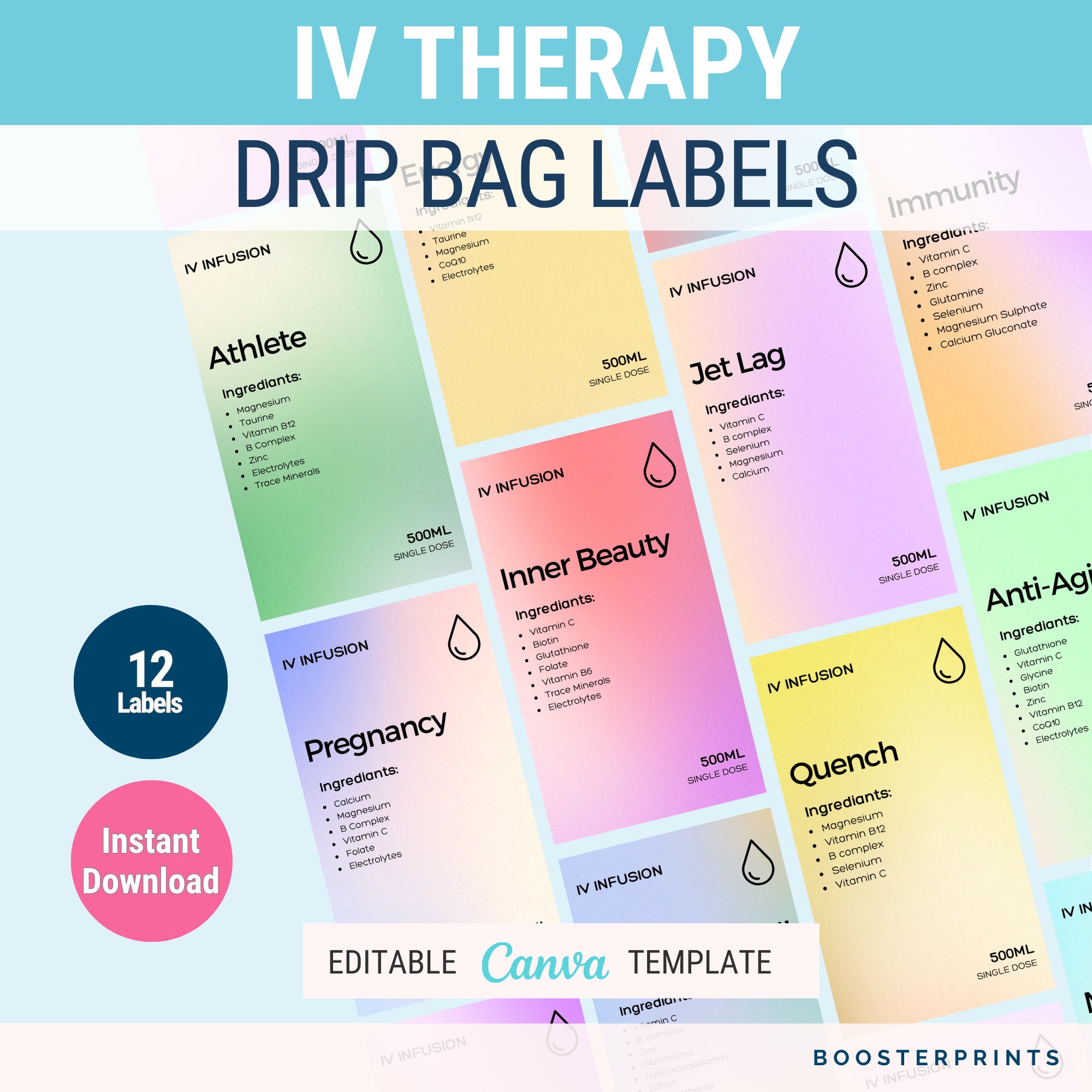 IV Drip Bag Label Template Iv Therapy Template Gradient IV Vitamin