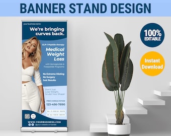 Weightloss marketing banner template design Medical Weightloss injection template retractable banner rollup banner GLP1 weight loss template