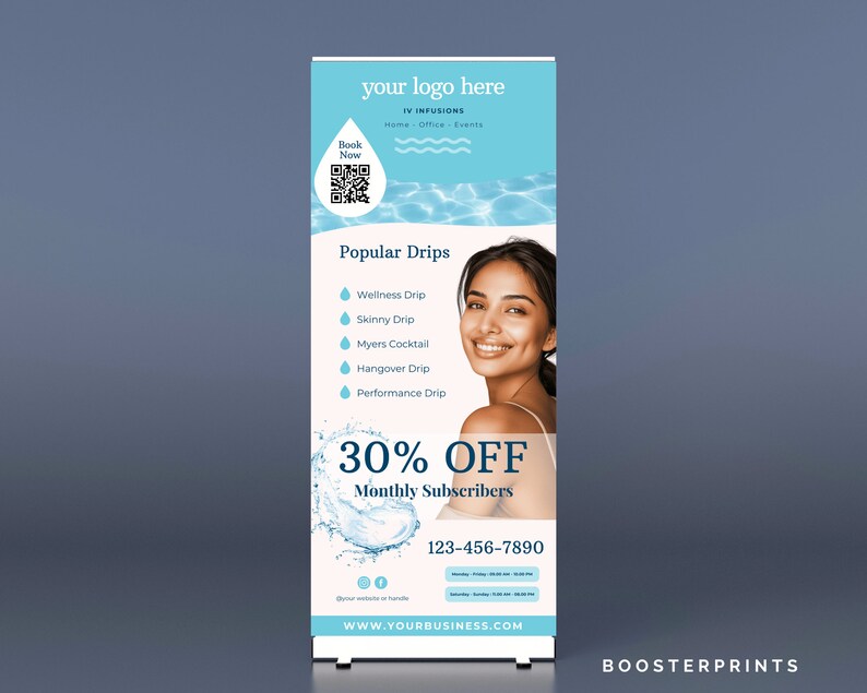 IV Retractable Banner IV rollup banner IV event Banner iv vitamin therapy marketing iv drip marketing canva iv hydration template iv templat