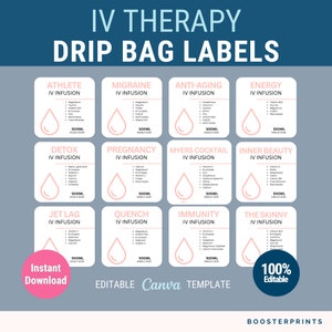 IV drip bags label editable IV vitamin therapy bag label IV labels template for hydration clinic iv therapy template iv label iv infusion