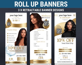 IV therapy marketing gold event banner IV Retractable black gold IV standup Banner Iv rollup banner iv vitamin therapy marketing canva iv