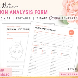 Facial Consent Forms Skin analysis Client Intake Consent form Editable esthetician template facial consultation form esthetician business