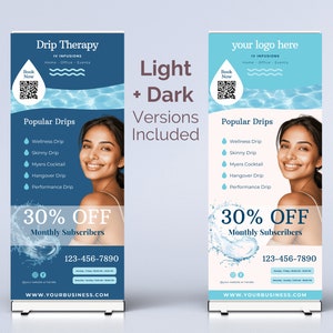 IV Retractable Banner light and dark versions included IV rollup banner IV event Banner iv vitamin therapy marketing iv drip marketing canva iv hydration template iv template