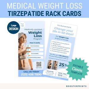 Tirzepatide rack card flyer weight loss brochures tirzepatide weight loss injection flyer weight loss clinic marketing canva zepbound flyer