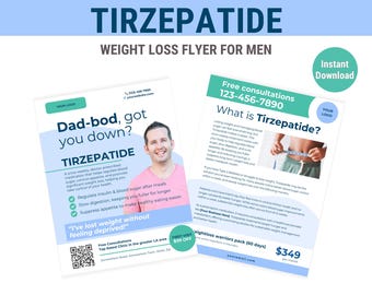Folleto de salud masculina, folleto de tirzepatida, folleto de pérdida de peso médica para hombres, plantilla de folleto de marketing, folleto de pérdida de peso, folleto de negocios de pérdida de peso