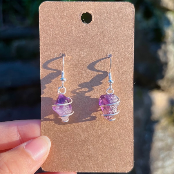 Amethyst earrings, Amethyst necklace, Raw amethyst, Gift Set, Wire Wrapped, Hippie, Wire Wrapped earrings, Christmas Gift, Stocking stuffer