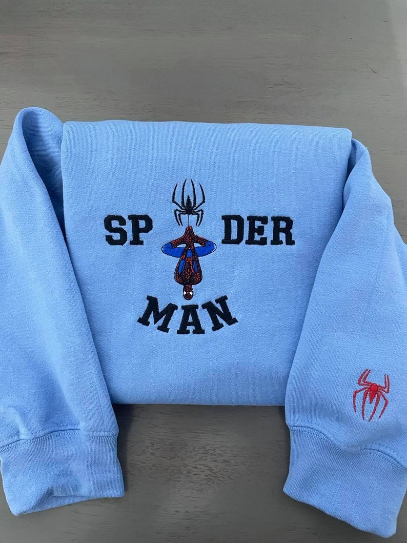 New Trend Spiderman embroidered sweatshirt, Spiderman inspired embroidered crew neck 