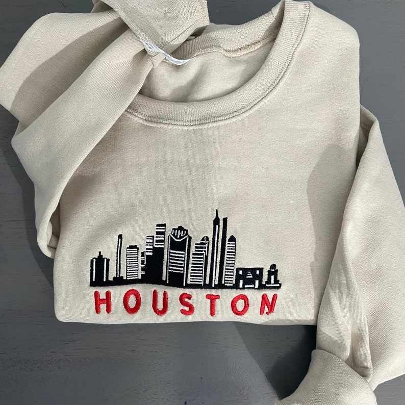 Vintage Houston Embroidered Sweatshirt Custom Houston Etsy