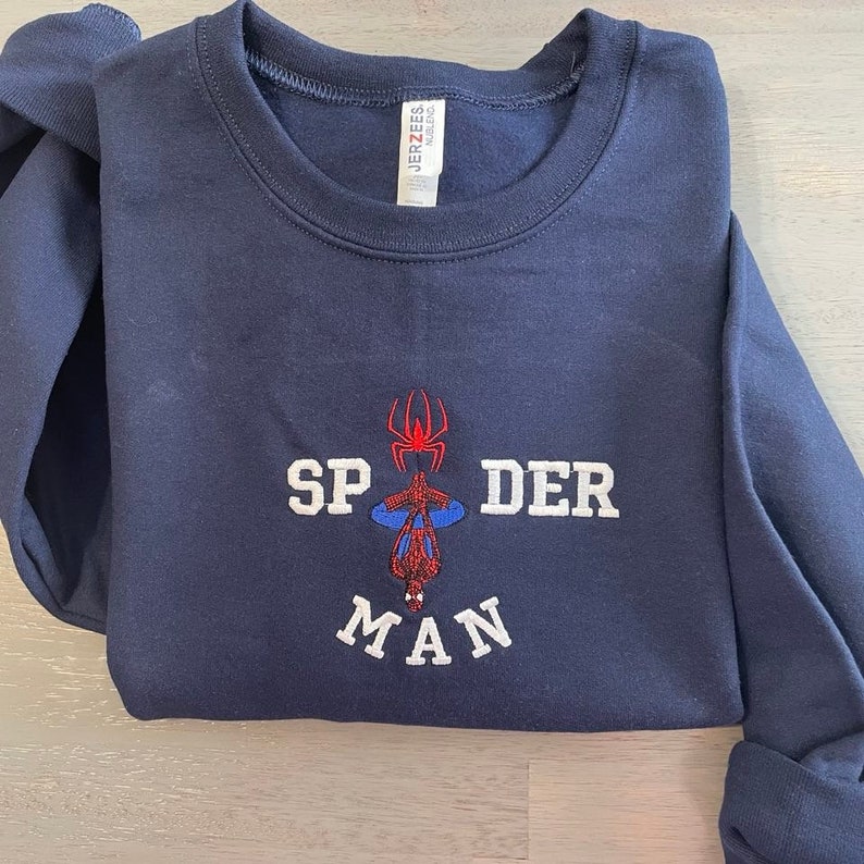 New Trend Spiderman embroidered sweatshirt, Spiderman inspired embroidered crew neck 