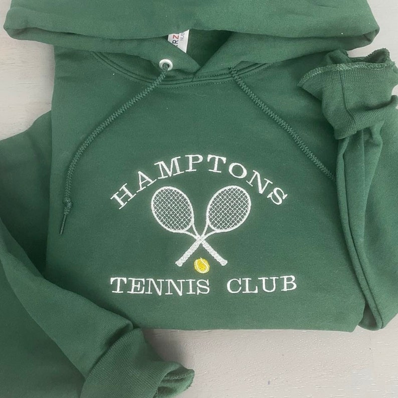 Hampton Tennis Club Embroidered Crewneck Hoodie | Tennis Athletics Hoodie, custom embroidery design, vintage style athletic hoodie 