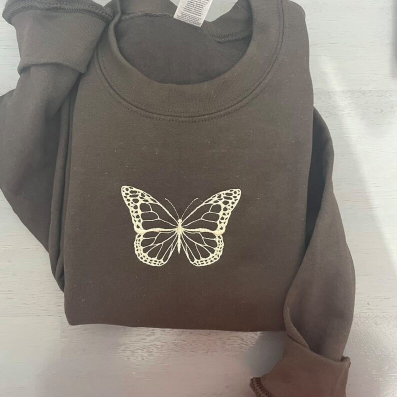 Pretty butterfly custom embroidered sweatshirt; butterfly sweatshirts; butterfly crewnecks 