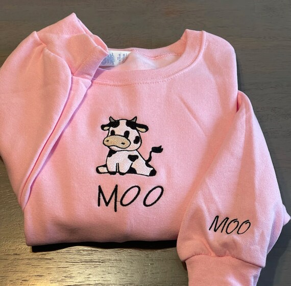 Cow Print Embroidered Sweatshirt Etsy