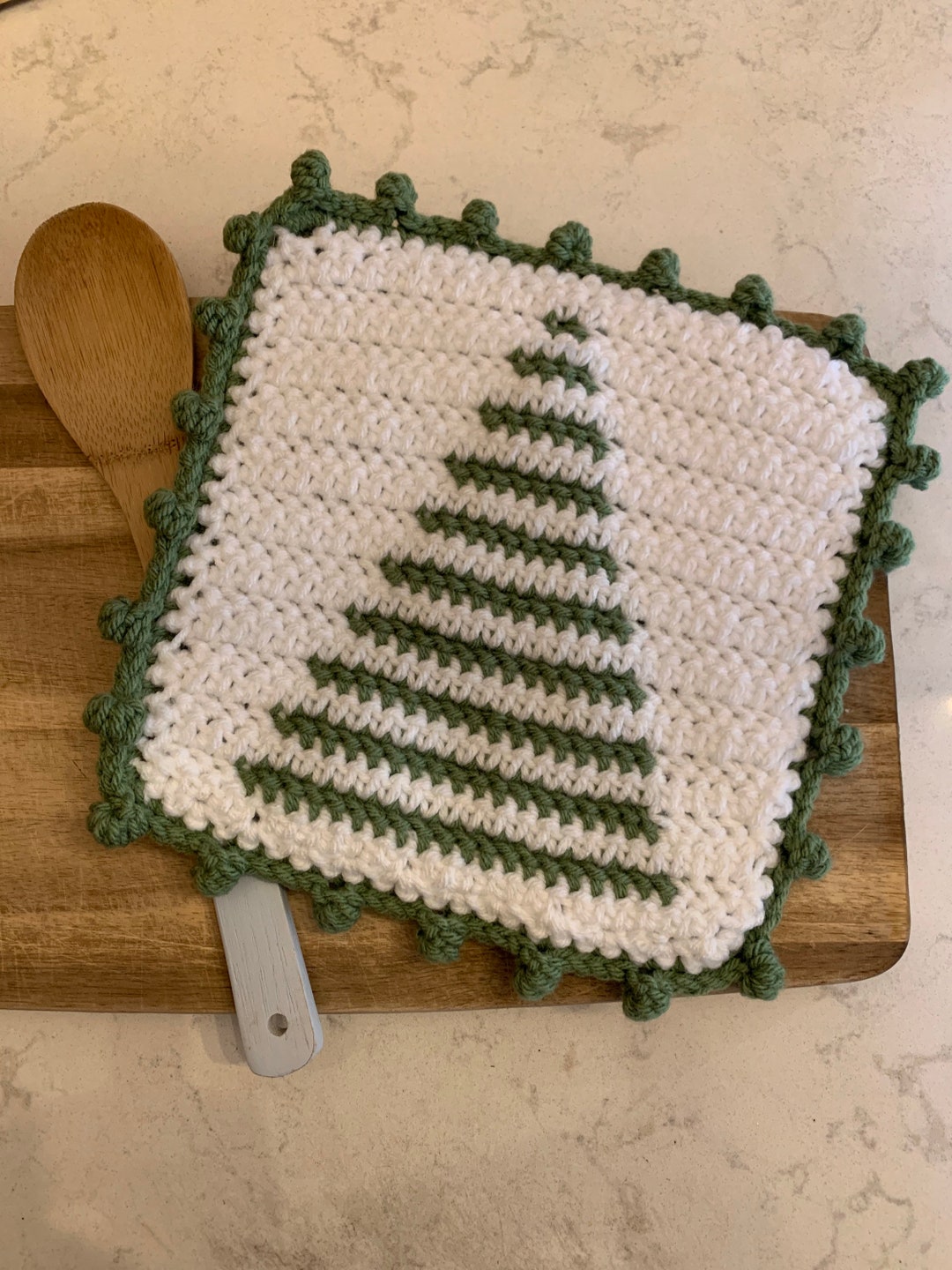 Handmade Crochet Christmas Tree Pot Holder Sage Green Etsy