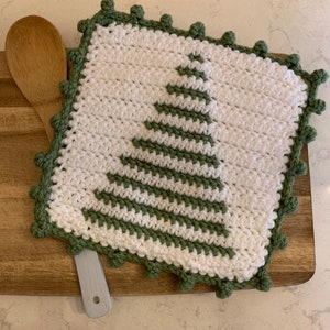Handmade Crochet Christmas Tree Pot Holder Sage Green