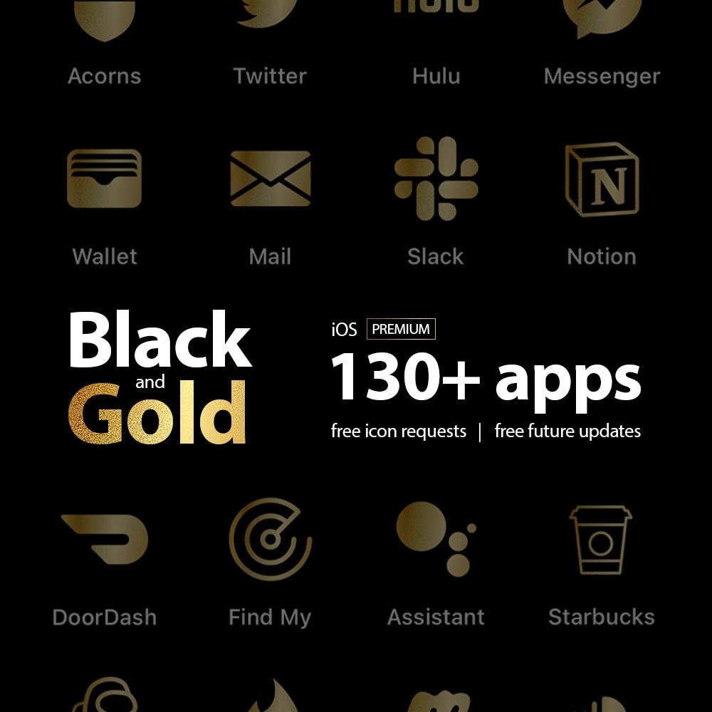 130 Black & Gold App Icons PREMIUM Icon Pack for Dark Ios Home Screen