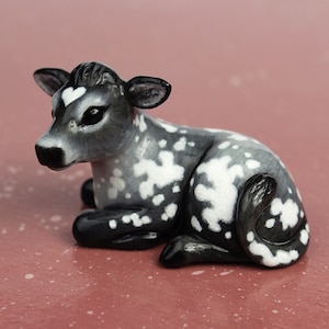 Grey heart cow - handmade animal figurine