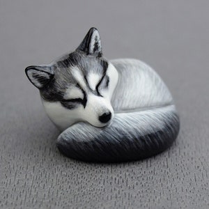 Sleeping husky - handmade animal figurine