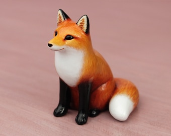 Sitting red fox - handmade animal figurine
