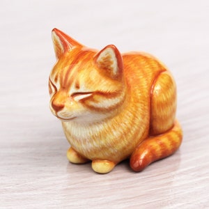 Sleeping orange tabby cat - handmade animal figurine