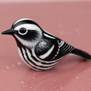 Black and white warbler - handmade bird figurine