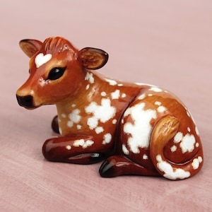 Brown heart cow - handmade animal figurine