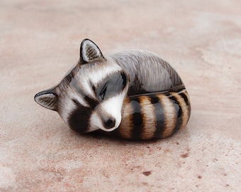 Sleeping raccoon - handmade animal figurine