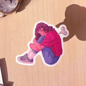 Wind-Up Girl Sticker // Clear, Die Cut, Glossy, Vinyl, Waterproof, Birthday Present, Gift Idea, Party Favor, Goodie Bag, Wholesale