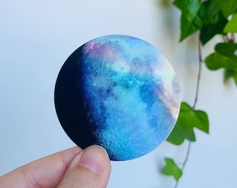 Holographic Moon Sticker // Glossy, Vinyl, Waterproof, Christmas Present, Stocking Stuffer