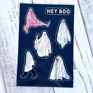 Hoja de pegatinas Hey Boo // Fantasmas // Brillante, vinilo, resistente al agua, ideas para regalos, regalo de cumpleaños, hecho a mano, espeluznante, Halloween todo el año