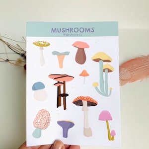 Hoja de calcomanías de hongos coloridos con descuento // Grado B // Vinilo brillante, resistente al agua, regalo de cumpleaños, idea de regalo para ella, calcomanías lindas