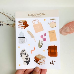 Hoja de pegatinas Bookworm con descuento // Grado B // Brillante, Vinilo, Resistente al agua, Ideas para regalos, Regalos de cumpleaños, Amante de los libros, Hecho a mano, Día de la madre