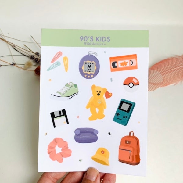 Discounted 90s Kid Nostalgia Sticker Sheet // Grade-B // Glossy, Vinyl, Waterproof, Birthday Present, Gift Idea, Y2K, Millennial Nostalgia