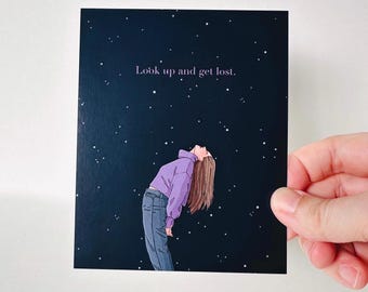 Look Up And Get Lost Mini Art Print // Satin, Home Decor, Illustration, Birthday Present, Gift Idea, Wholesale
