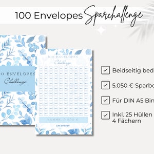 100 Envelopes Sparchallenge für große Ziele mit 25 Umschlägen / Für DIN A5 Budget Binder / Sparen Challenge inkl. Tracker / Umschlagmethode